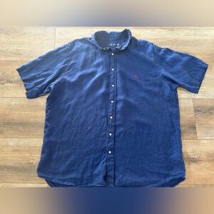 Polo Ralph Lauren Big & Tall Solid Linen Short Sleeve Woven Shirt Msrp $145 2XLL